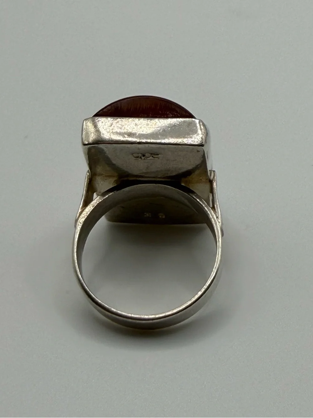 Sterling Silver Red Jasper Ring 8.5 Modernist Cabochon Statement Artisan Vtg